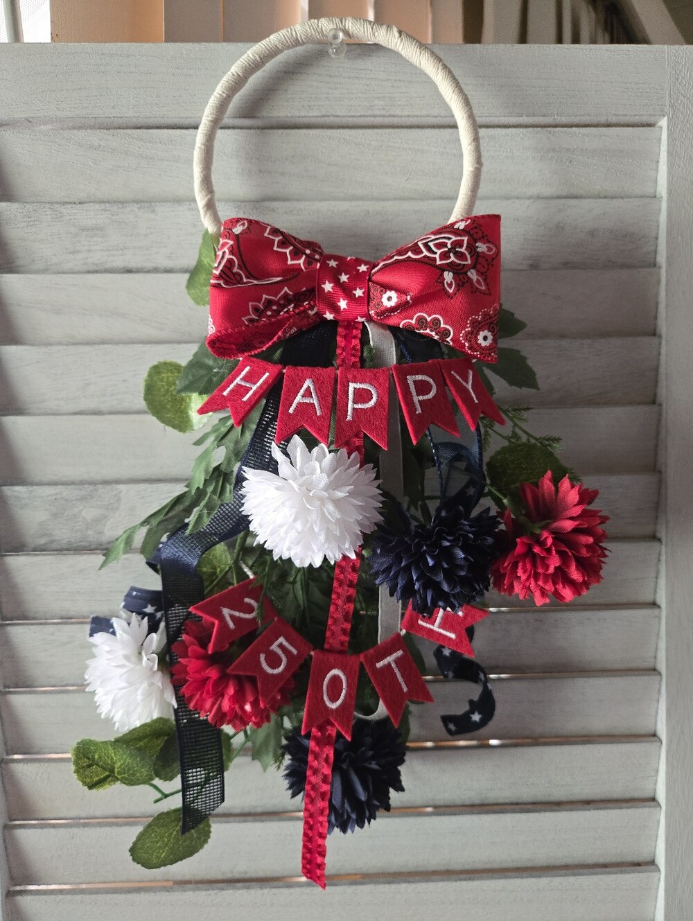 Handmade OOAK Happy 250th Door Hanger Door Knob Hanger USA Patriotic Americana